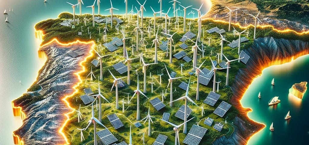 IMAGE: The map of Spain with a 3D effect, showcasing the country filled with energy windmills and solar panels to symbolize its significant renewable energy generation, as generated by Dall·E via ChatGPT4