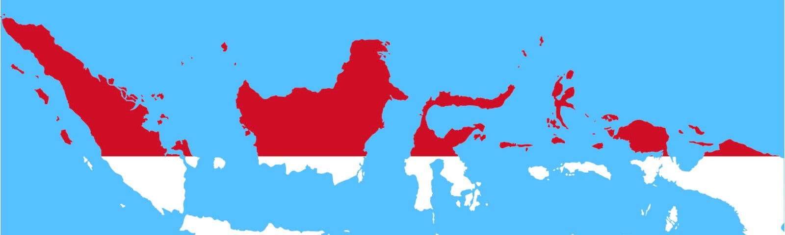 IMAGE: A map of Indonesia with the red and white colors of its flag on a blue background