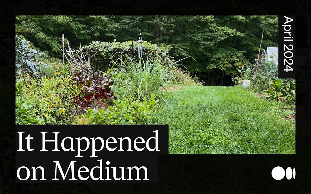a garden with a black frame around it reading ‘it happened on medium’