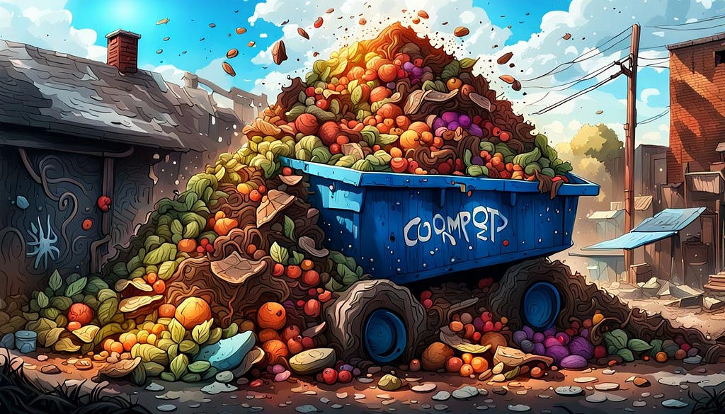 Skip full of composting fruit
